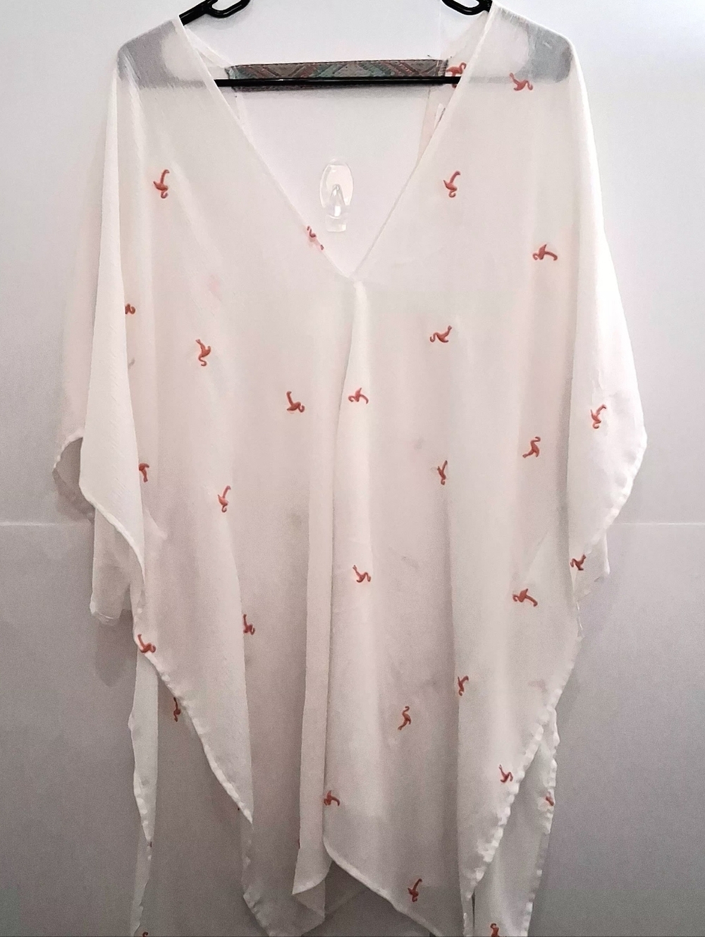 Xhilaration Flamingo White Sheer Swimming Tunic Size Medium Oversize Look